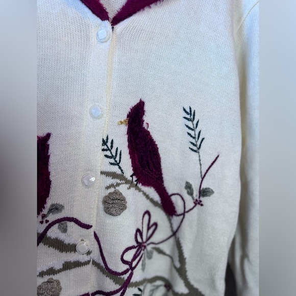 J Two Nee York Red Bird Cardinals & Bow Sweater Cardigan size XL - Picture 5 of 16